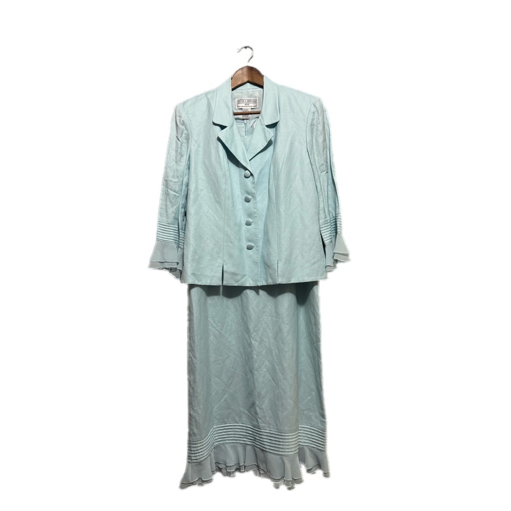 Jessica Howard Skirt Suit Women 12P Blue Excellent Linen Blend 2pc‎ Blazer Maxi